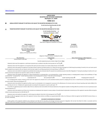 Miniature Trilogy Metals
 Rapport annuel fy2023