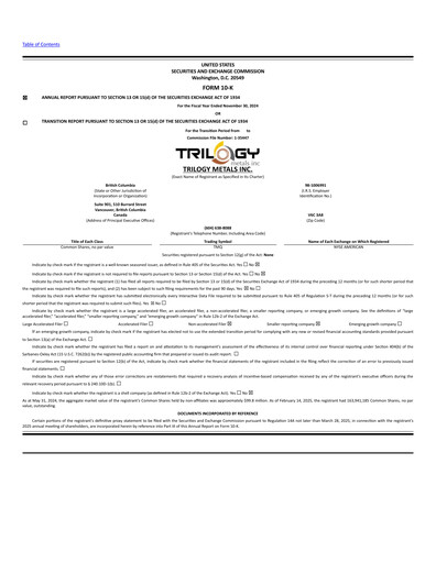 Miniature Trilogy Metals
 Rapport annuel fy2024