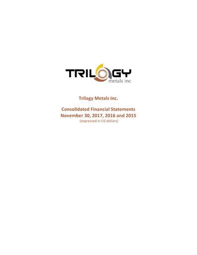 Thumbnail Trilogy Metals
 Financial Statement fy2017