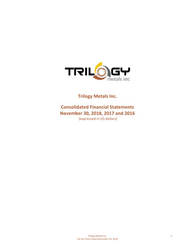 Thumbnail Trilogy Metals
 Financial Statement fy2018