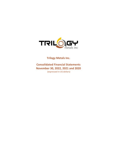 Thumbnail Trilogy Metals
 Financial Statement fy2022