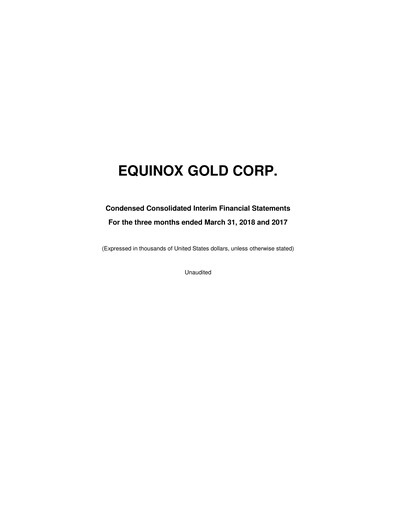 Thumbnail Equinox Gold
 Financial Statement 2018-q1