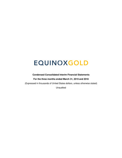 Thumbnail Equinox Gold
 Financial Statement 2019-q1