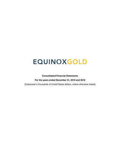 Thumbnail Equinox Gold
 Financial Statement 2019