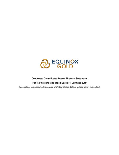 Thumbnail Equinox Gold
 Financial Statement 2020-q1