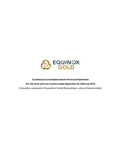 Thumbnail Equinox Gold
 Financial Statement 2020-q3