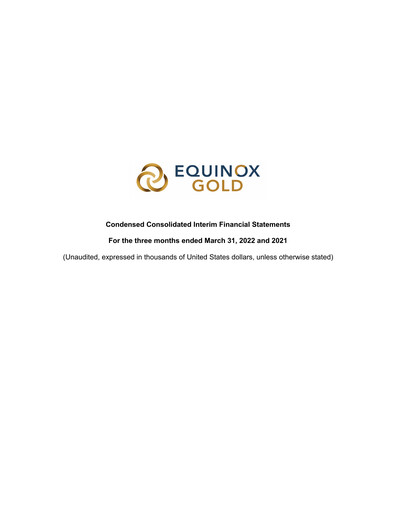 Thumbnail Equinox Gold
 Financial Statement 2022-q1