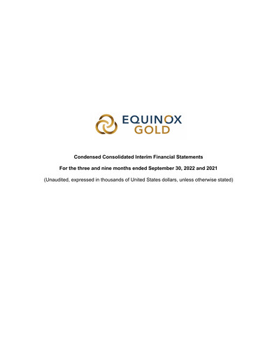 Thumbnail Equinox Gold
 Financial Statement 2022-q3