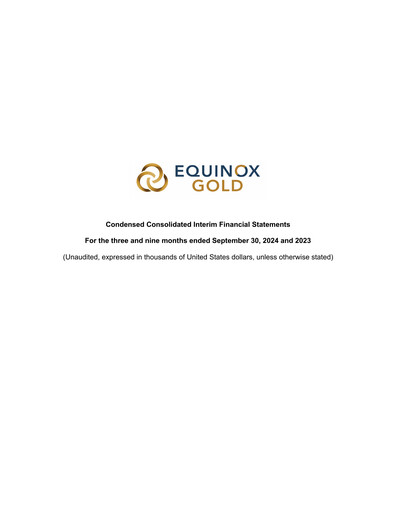 Thumbnail Equinox Gold
 Financial Statement 2024-q3