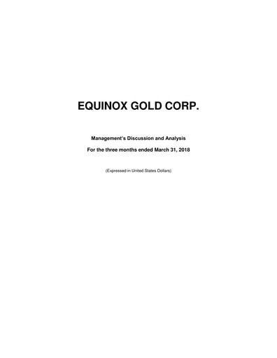 Vorschaubild Equinox Gold
 Quartalsbericht 2018-q1