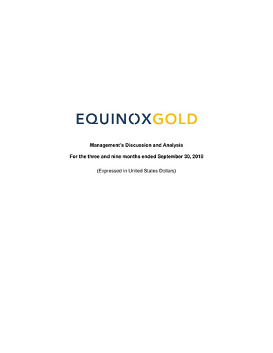 Vorschaubild Equinox Gold
 Quartalsbericht 2018-q3