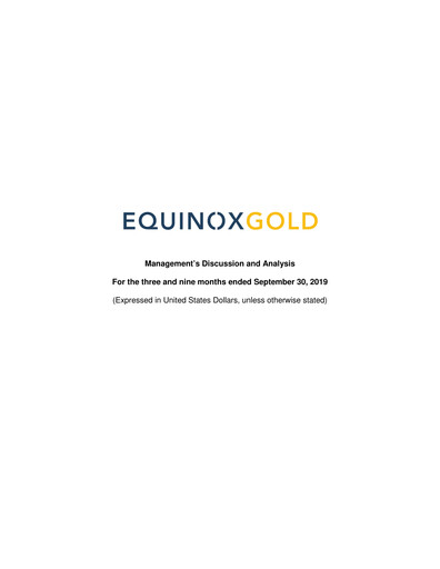 Vorschaubild Equinox Gold
 Quartalsbericht 2019-q3