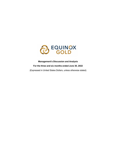 Vorschaubild Equinox Gold
 Quartalsbericht 2022-q2