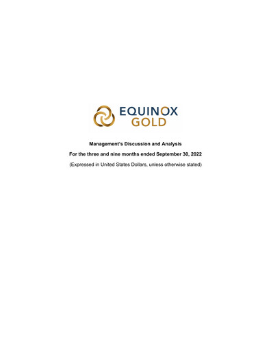 Vorschaubild Equinox Gold
 Quartalsbericht 2022-q3