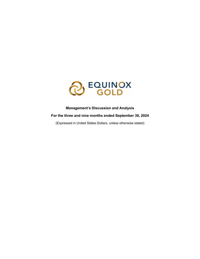 Vorschaubild Equinox Gold
 Quartalsbericht 2024-q3