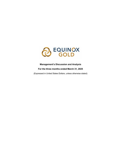 Vorschaubild Equinox Gold
 Quartalsbericht 2025-q1