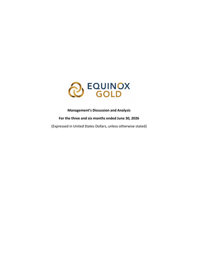 Thumbnail Equinox Gold
 Quarterly Report 2026-q2