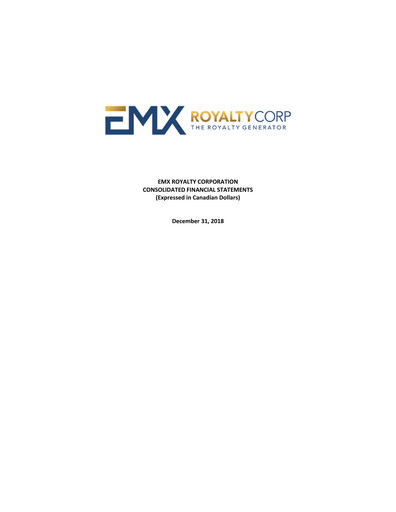Thumbnail EMX Royalty
 Financial Statement 2018
