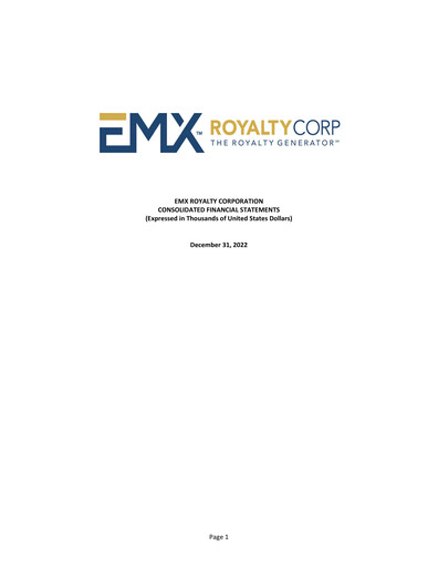 Thumbnail EMX Royalty
 Financial Statement 2022
