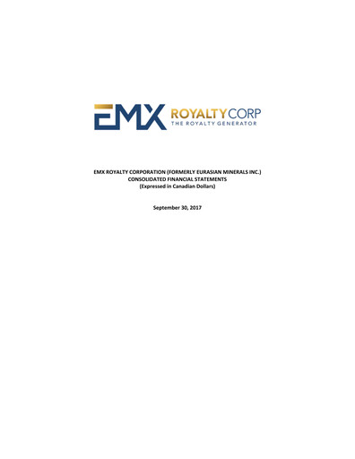 Thumbnail EMX Royalty
 Quarterly Report 2017-q3