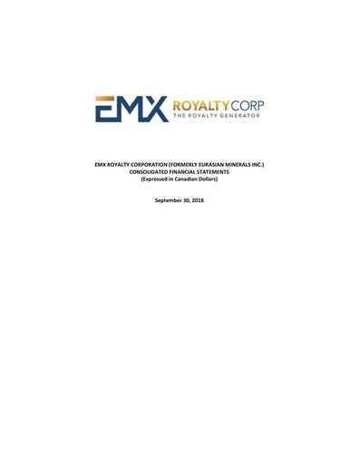 Thumbnail EMX Royalty
 Quarterly Report 2018-q3