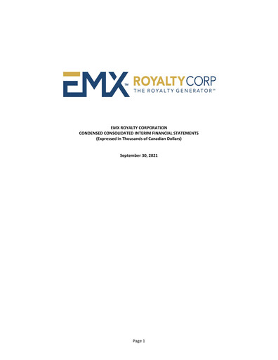 Thumbnail EMX Royalty
 Quarterly Report 2021-q3