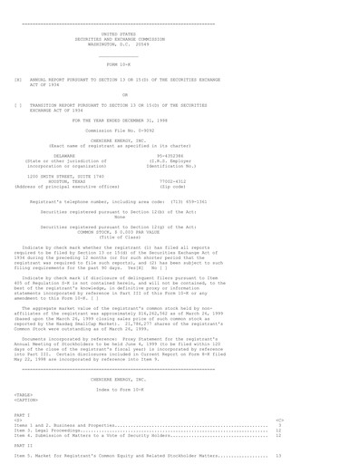 Thumbnail Cheniere Energy
 Annual Report 1998
