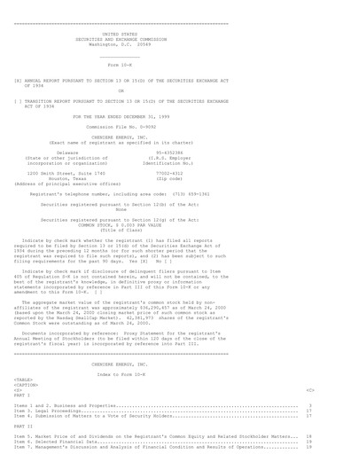 Thumbnail Cheniere Energy
 Annual Report 1999