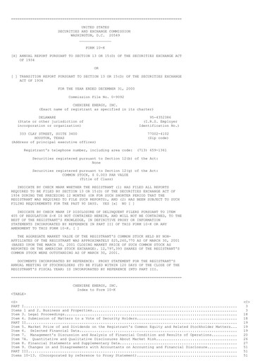 Thumbnail Cheniere Energy
 Annual Report 2000
