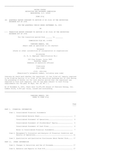 Thumbnail Cheniere Energy
 Quarterly Report 2001-q3
