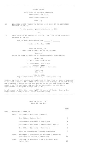 Thumbnail Cheniere Energy
 Quarterly Report 2002-q2