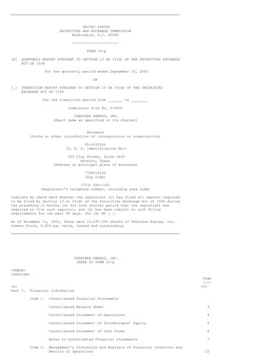 Thumbnail Cheniere Energy
 Quarterly Report 2002-q3