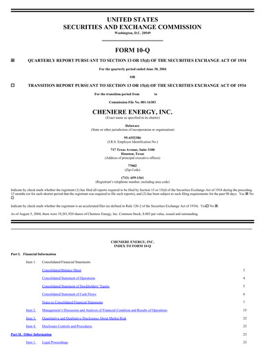 Thumbnail Cheniere Energy
 Quarterly Report 2004-q2