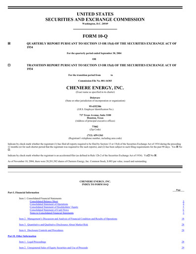 Thumbnail Cheniere Energy
 Quarterly Report 2004-q3