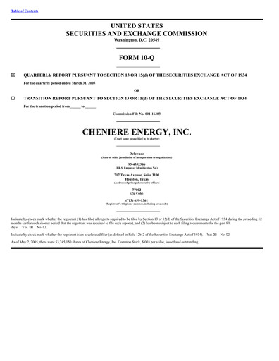 Thumbnail Cheniere Energy
 Quarterly Report 2005-q1
