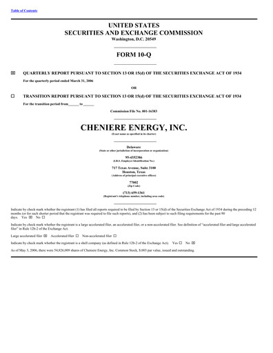 Thumbnail Cheniere Energy
 Quarterly Report 2006-q1
