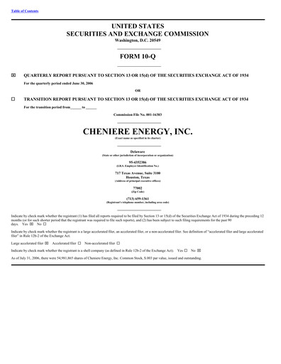 Thumbnail Cheniere Energy
 Quarterly Report 2006-q2