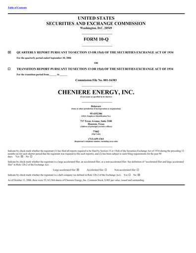 Thumbnail Cheniere Energy
 Quarterly Report 2006-q3