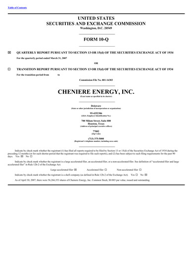 Thumbnail Cheniere Energy
 Quarterly Report 2007-q1