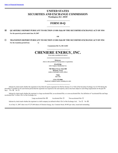 Thumbnail Cheniere Energy
 Quarterly Report 2007-q2