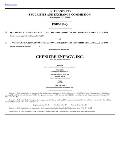 Thumbnail Cheniere Energy
 Quarterly Report 2007-q3
