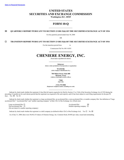 Thumbnail Cheniere Energy
 Quarterly Report 2008-q2