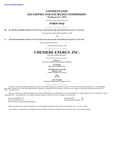 Thumbnail Cheniere Energy
 Quarterly Report 2008-q3