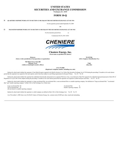 Thumbnail Cheniere Energy
 Quarterly Report 2009-q3
