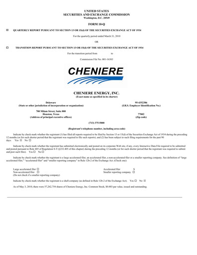 Thumbnail Cheniere Energy
 Quarterly Report 2010-q1
