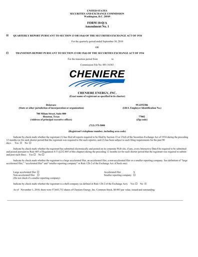 Thumbnail Cheniere Energy
 Quarterly Report 2010-q3