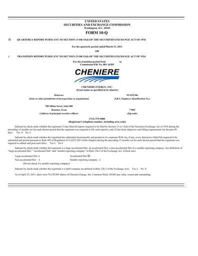 Thumbnail Cheniere Energy
 Quarterly Report 2011-q1