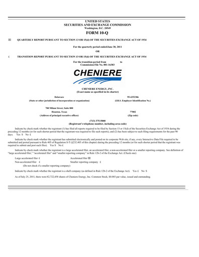 Thumbnail Cheniere Energy
 Quarterly Report 2011-q2