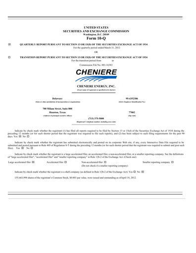Thumbnail Cheniere Energy
 Quarterly Report 2012-q1