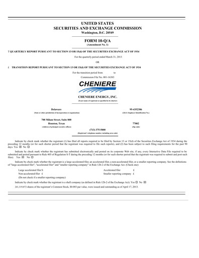 Thumbnail Cheniere Energy
 Quarterly Report 2013-q1
